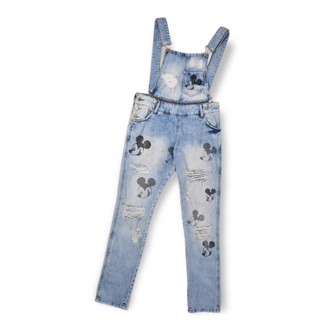 VINTAGE DENIM MICKEY MOUSE DUNGAREES : SIZE 27