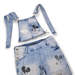 VINTAGE DENIM MICKEY MOUSE DUNGAREES : SIZE 27