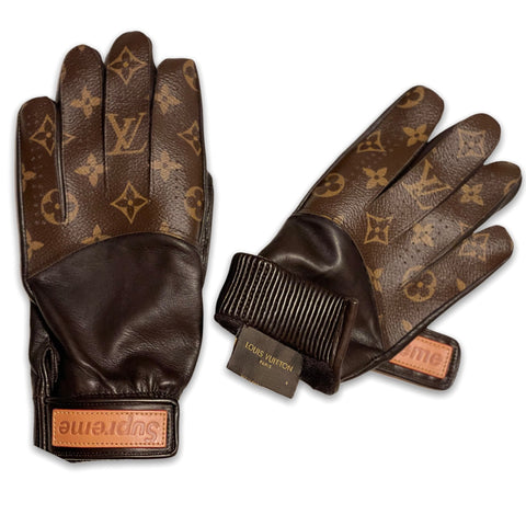 Leather gloves Louis Vuitton x Supreme Brown size 8 Inches in